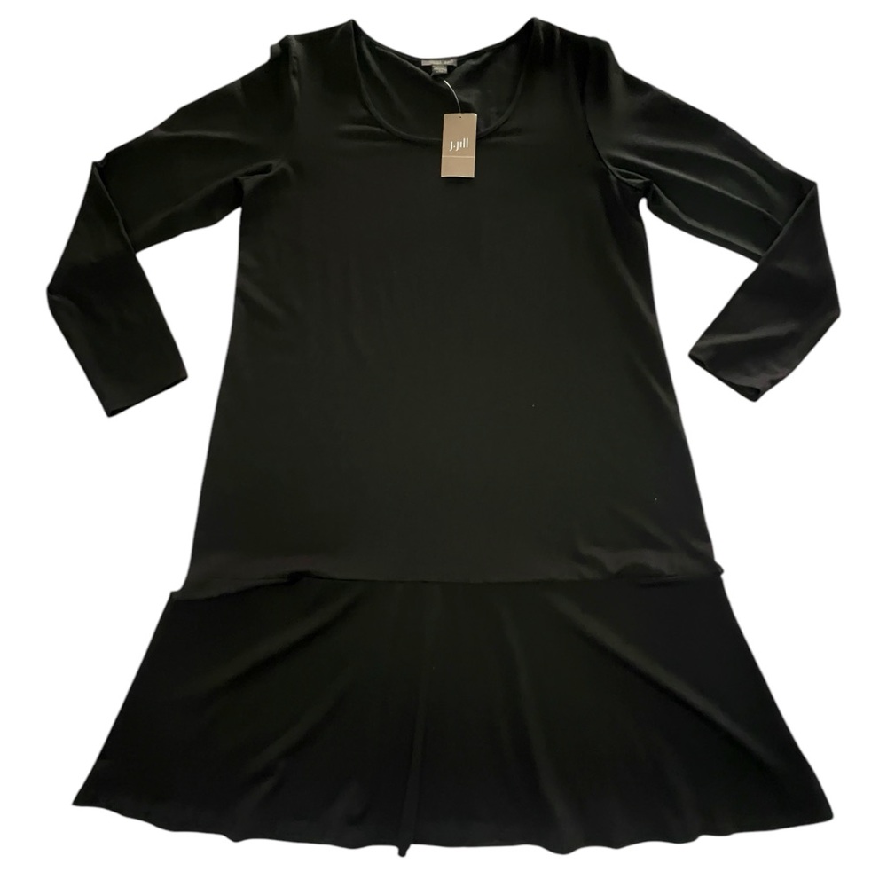 J Jill Petite S Wearever Collection Black Rayon Jersey Long Sleeve Dress NEW